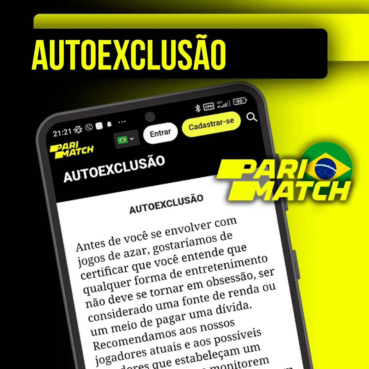 Auto-exclusão da sociedade de apostas Parimatch no Brasil