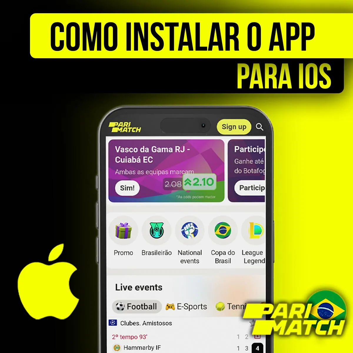 Aplicativo móvel para iOS da casa de apostas Parimatch no Brasil