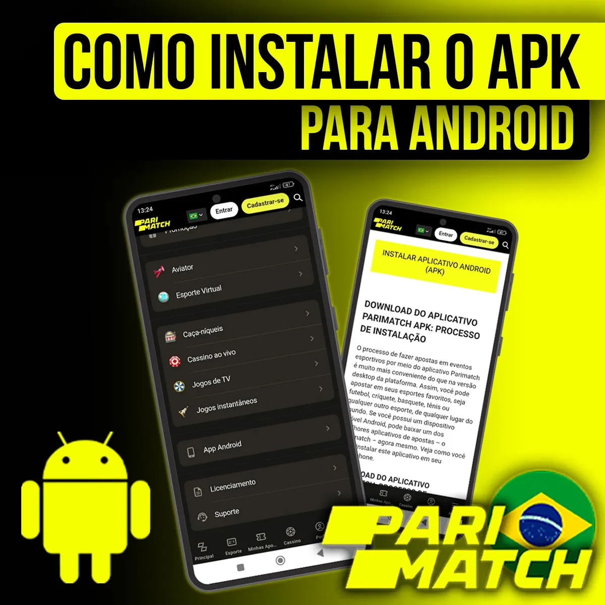 Aplicativo móvel para Android da casa de apostas Parimatch no Brasil