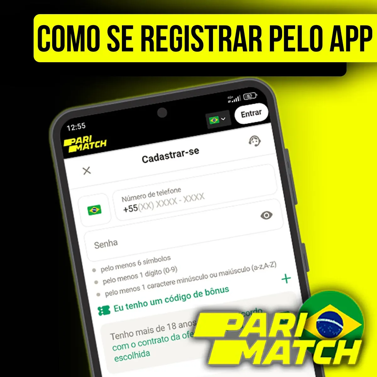 Registro no aplicativo móvel para Android da casa de apostas Parimatch no Brasil