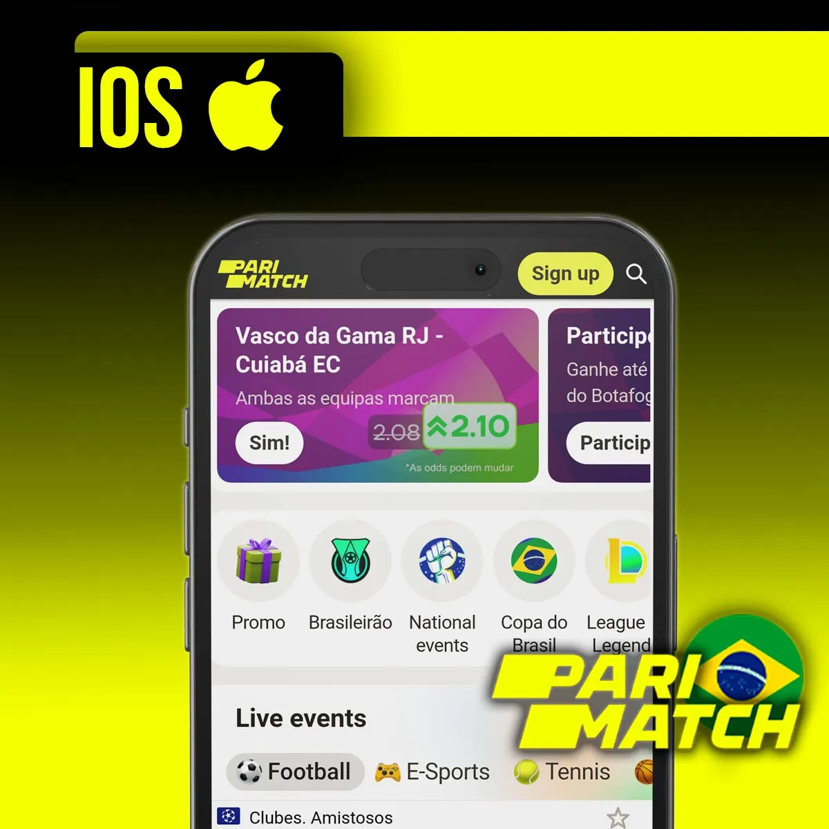 Aplicativo móvel para iOS da casa de apostas Parimatch no Brasil