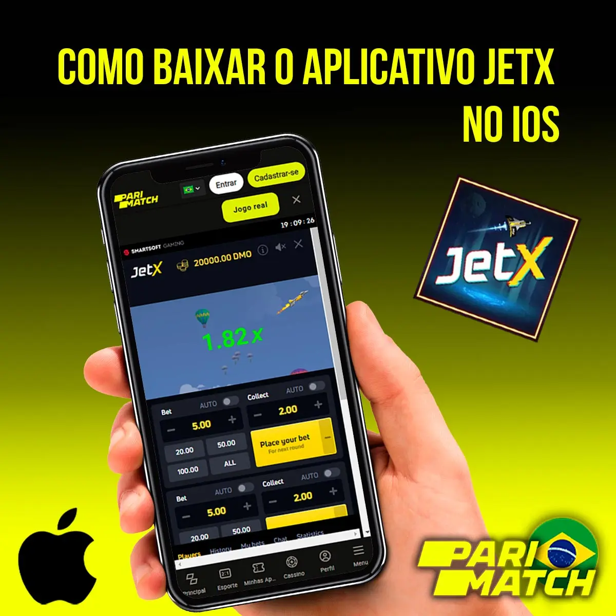Aplicativo móvel JetX para iOS da casa de apostas Parimatch no Brasil