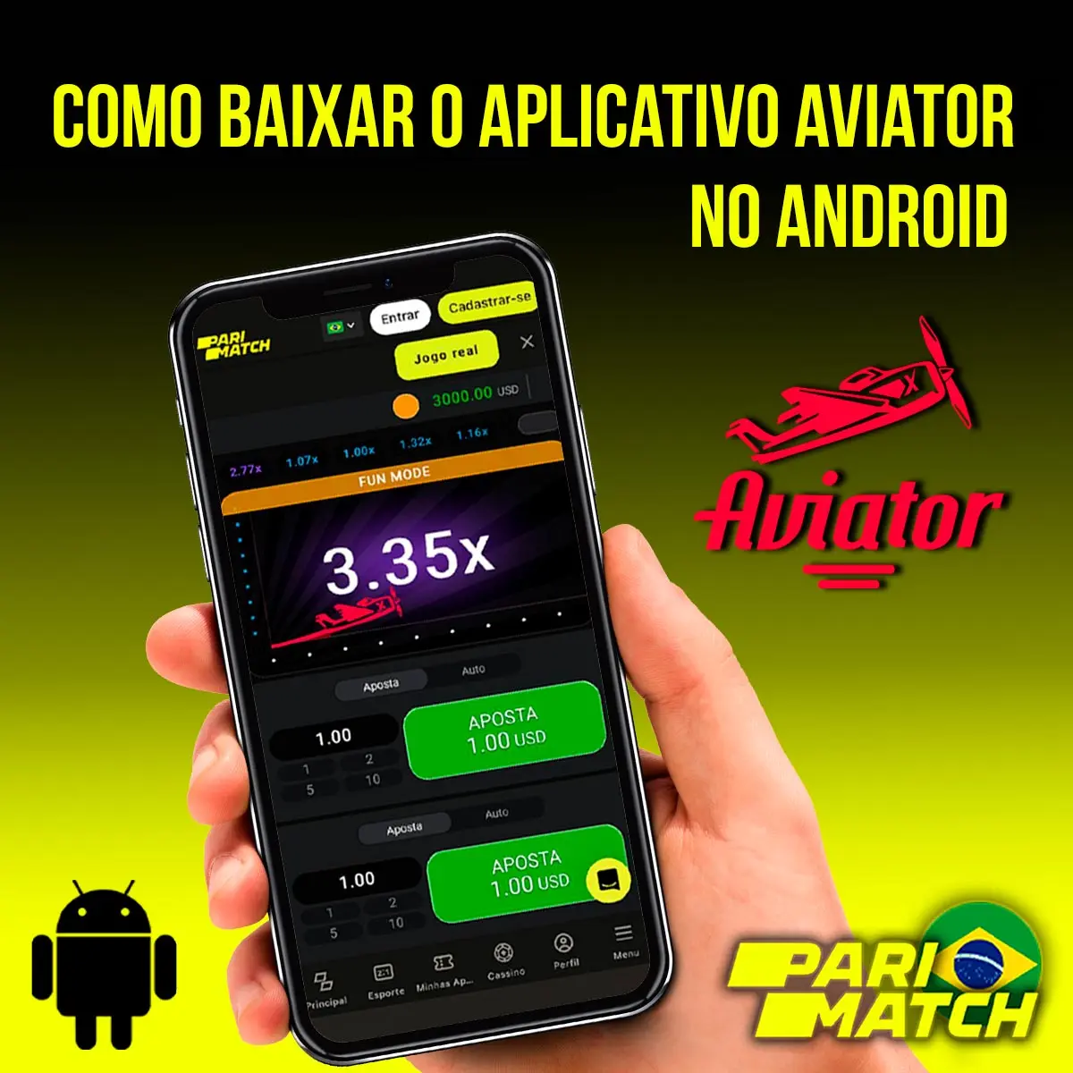 Aplicativo móvel Aviator para Android da casa de apostas Parimatch no Brasil