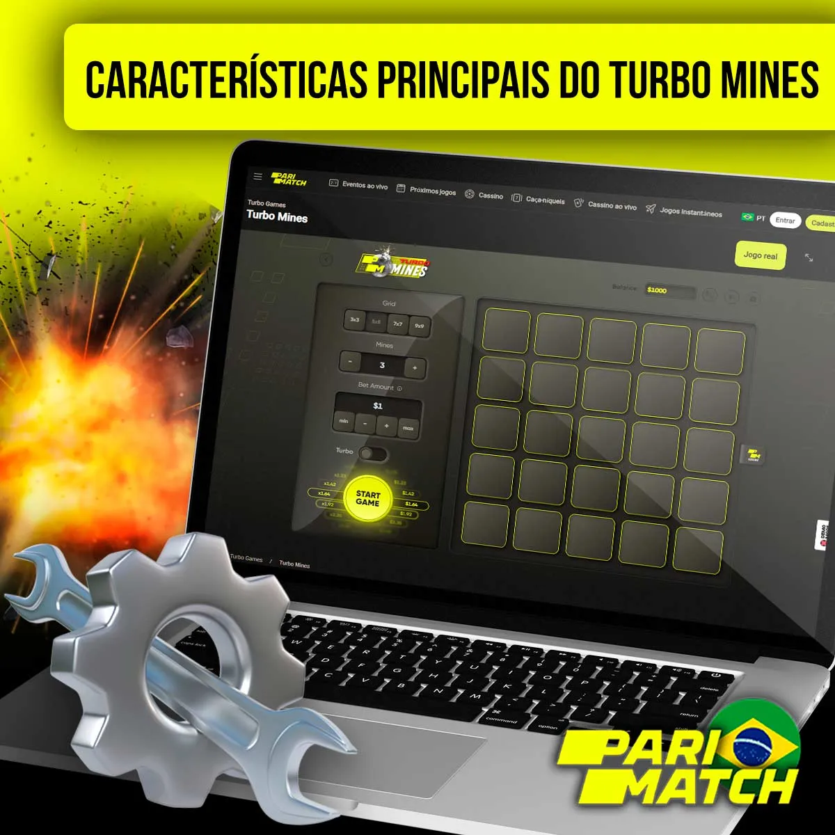 Quais são as principais características do Parimatch Turbo mines